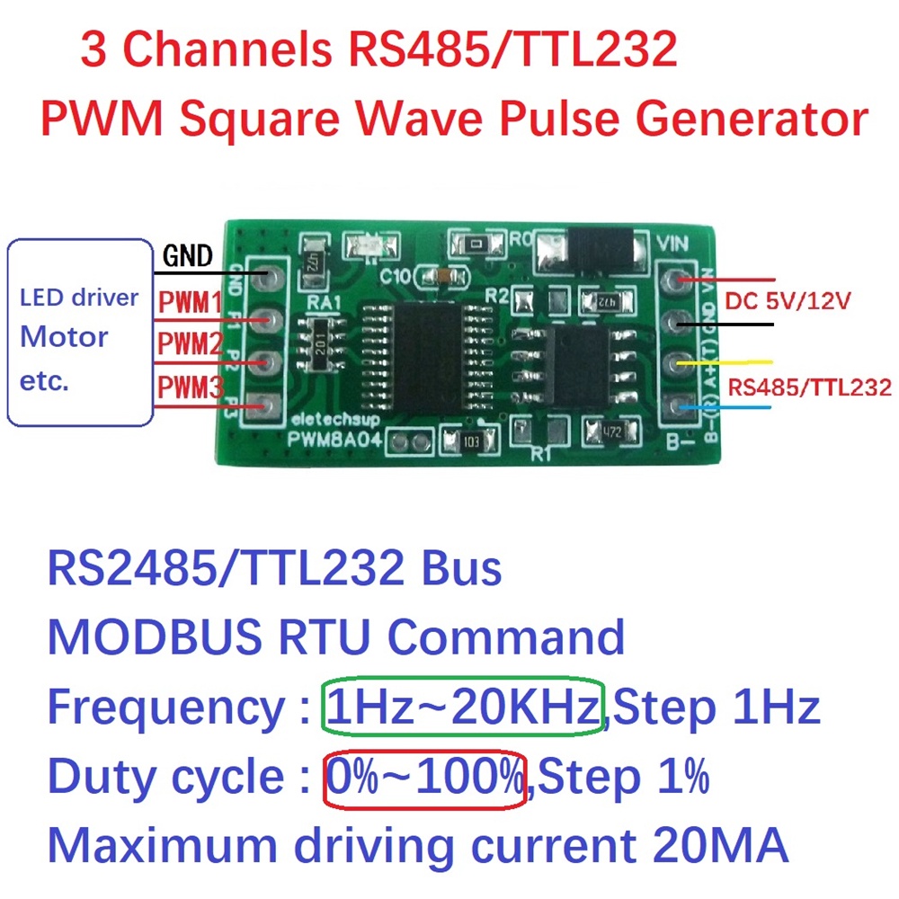 Bo Mạch Phát Xung Pcbfun 3 Channl 1Hz-20kHz Có Thể Điều Chỉnh PWM UART RS232 RS485