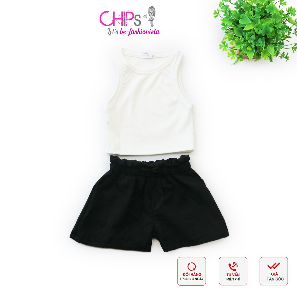 Set Áo Croptop Sát Nách Quần Soóc Cạp Nhún Bèo Phong Cách Hàn Quốc Cho Bé Gái