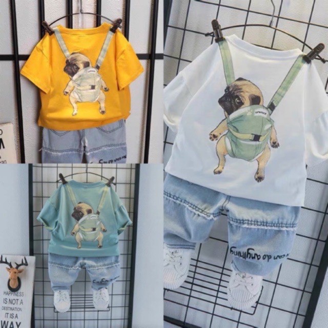 Thời Trang Nữ BÁN SỈ BỘ HÌNH CHÓ 3 MÀU XANH CAM TRẮNG M07 CHO BÉ TRAI Phương Linh Shop