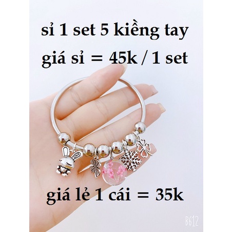 Sỉ 1 set 5 kiềng vòng tay HOA KHÔ ÉP THỦY TINH TRÒN