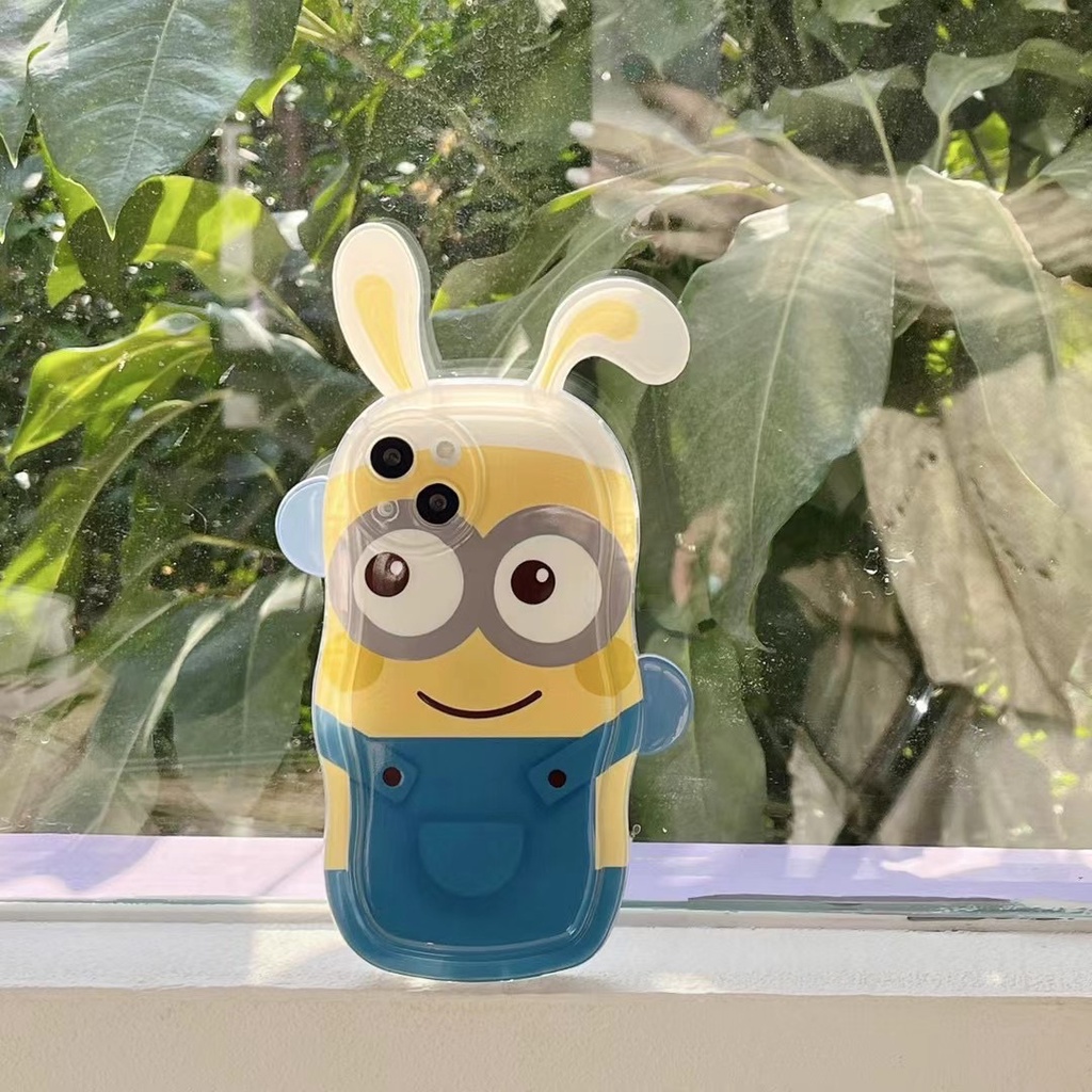 Ốp Điện Thoại Hình Minions Tai Thỏ 3D Cho iPhone 14 Pro Max 14 Plus 13 Pro Max 12 Pro Max 11 Pro Max Xs Max XR