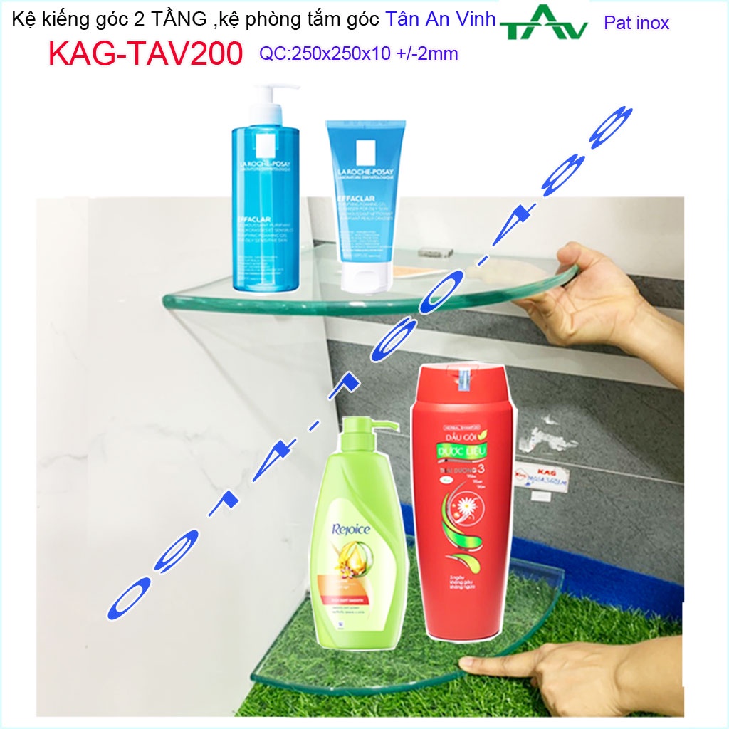 Kệ kính 2 tầng Tân An Vinh 25x25cm KAG-TAV200, kệ kiếng góc không rào thiết kế đẹp dễ vệ sinh tiện sử dụng