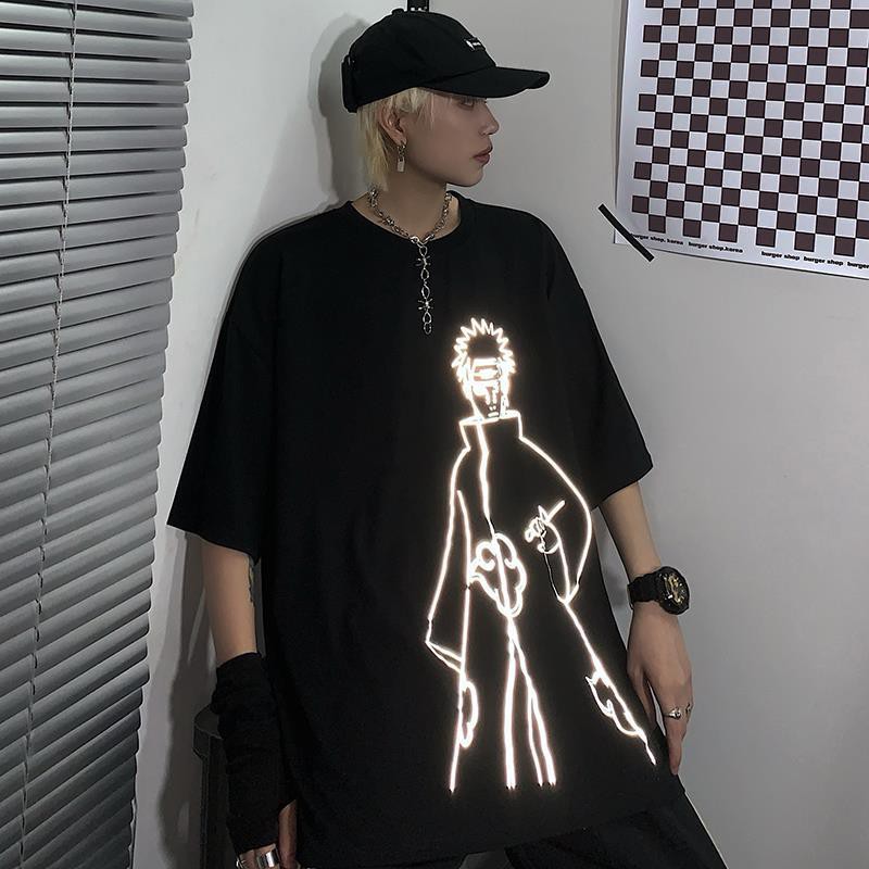 Áo thun phản quang tay lỡ nam nữ naruto