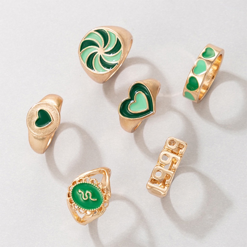 Arin Set 6 Nhẫn Hình Cối Xay Gió Dầu Trái Tim Màu Cam Hồng 1999 Cảm Giác Ins