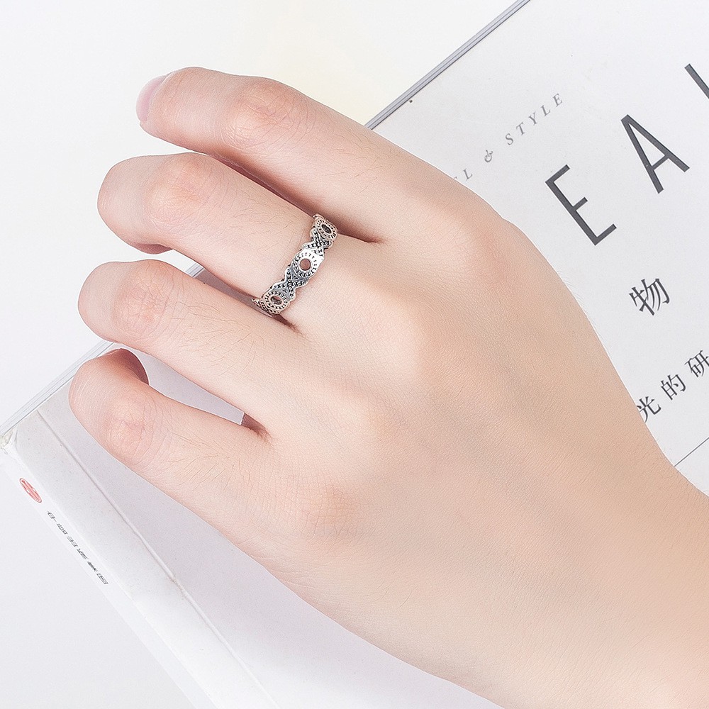 Nhẫn Mạ Bạc 925 Hình Chữ Thập Có Thể Điều Chỉnh Kích Cỡ