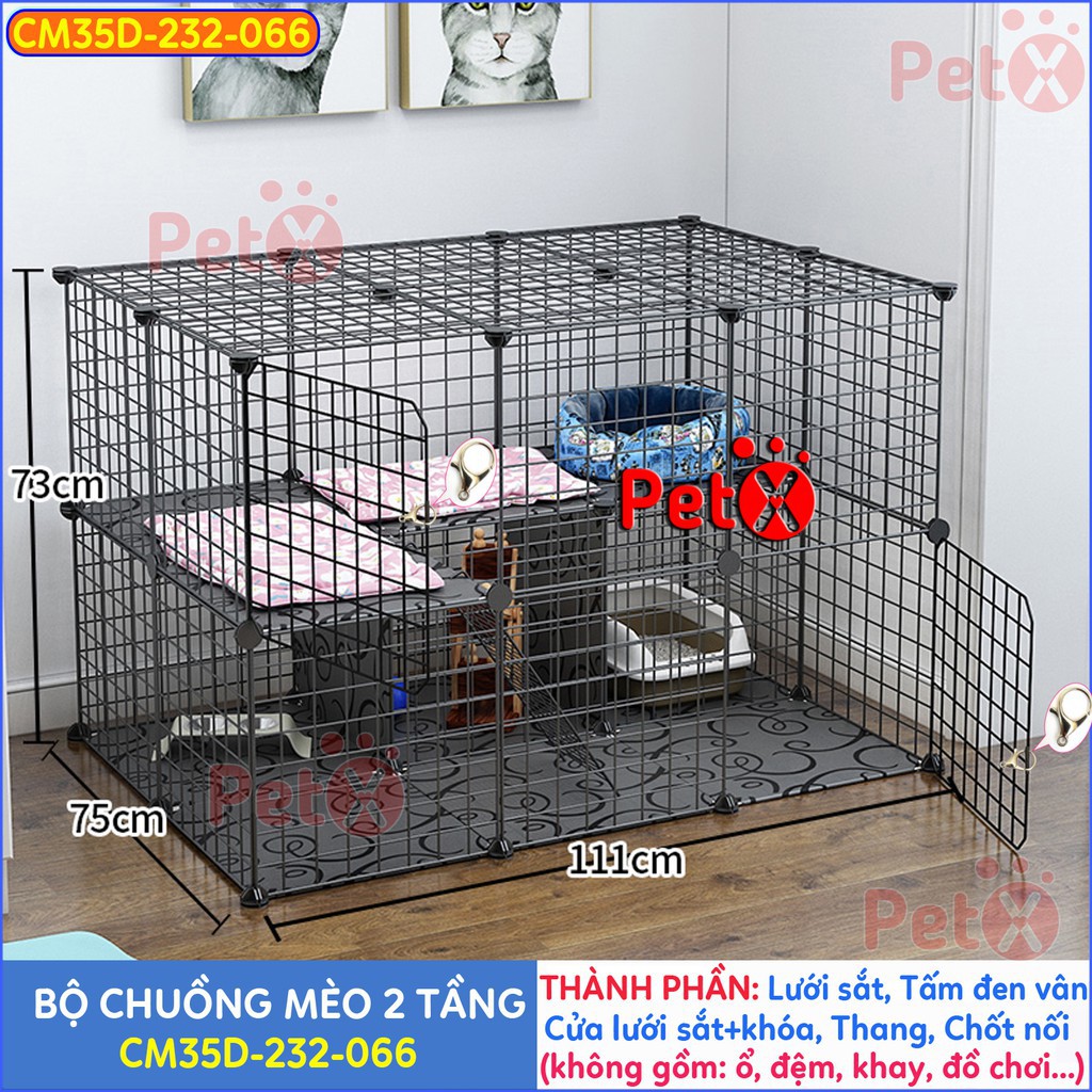 Chuồng mèo 2 tầng, 3, 4 tầng giá rẻ đẹp PetX lắp ghép đa năng đơn giản với lưới sắt sơn tĩnh điện nuôi thú cưng, thỏ, bọ