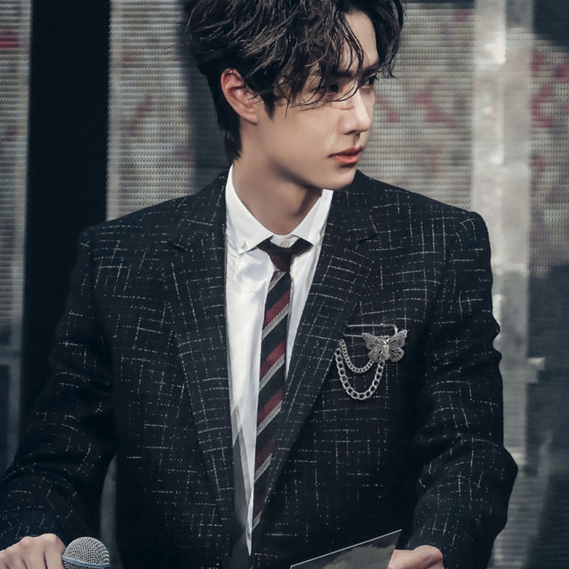 Ghim cài áo phối chuỗi xích và bướm thời trang sang trọng