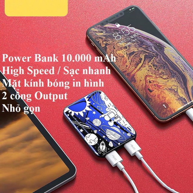 Sạc dự phòng HighSpeed 2 cổng Output 10.000 mAh mặt kính bóng hình siêu kute nhỏ gọn