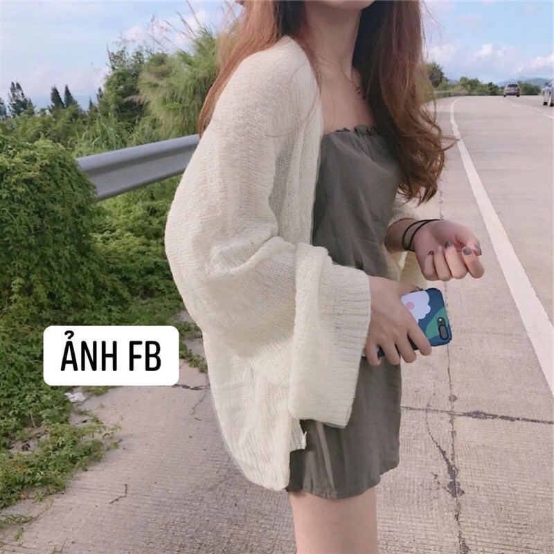 Áo Cardigan len mỏng dài tay dáng rộng khoác ngoài siêu xinh freesize dưới 70kg