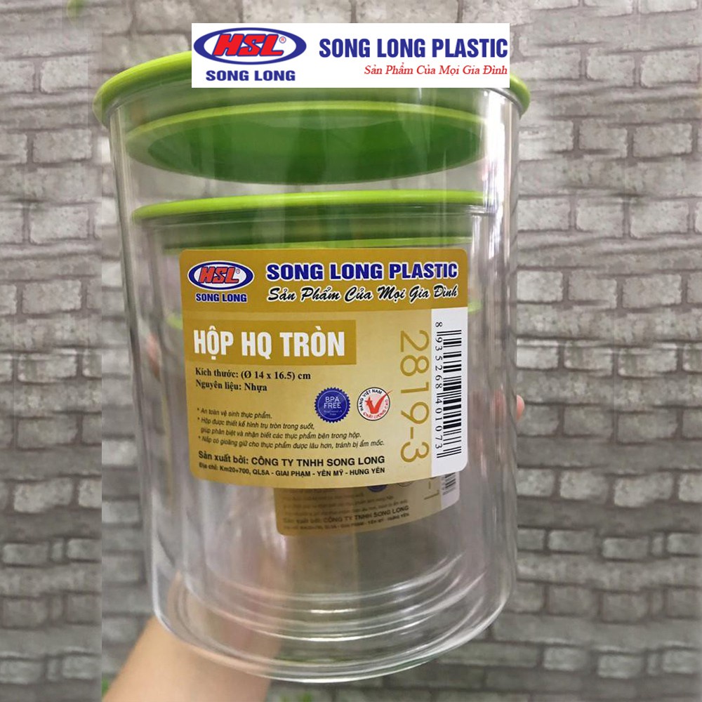 Bộ 3 hộp bảo quản thực phẩm nhựa có nắp Song Long Plastic 2819 cao cấp