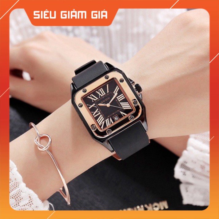 {HOT HOT} Đồng hồ guou nữ mặt vuông dây silicon, bảo hành 12 tháng, tặng box | BigBuy360 - bigbuy360.vn