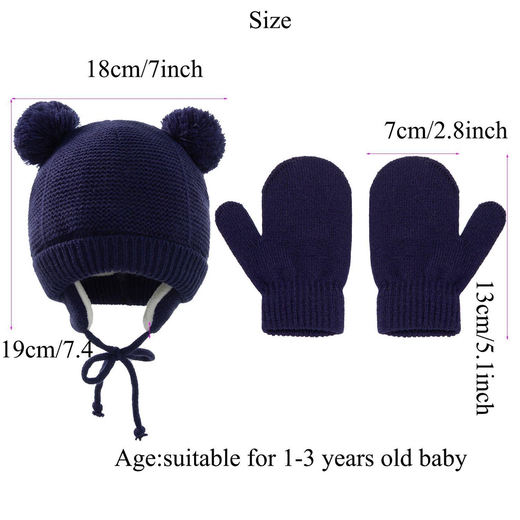 Set 2 Mũ Len Beanie Đính Quả Bông Dày Dặn Dễ Thương Bảo Vệ Tai Cho Bé Sự Bảo Vệ