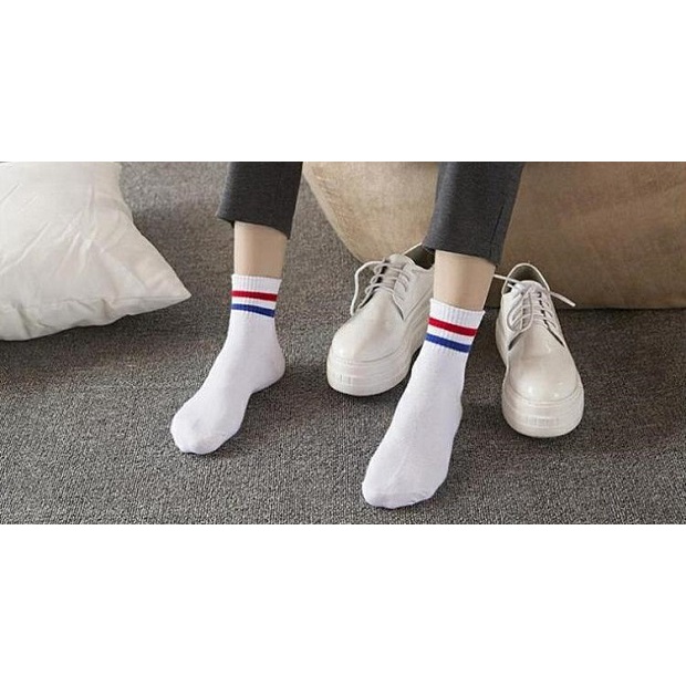 Set tất vớ cổ cao kẻ ngang nam nữ BROO màu trắng phong cách ulzzang unisex Hàn Quốc