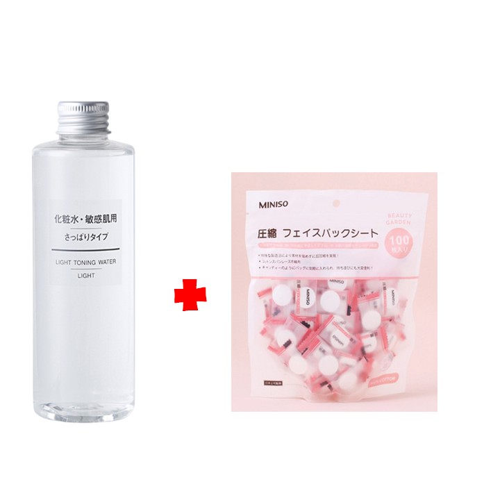 combo Nước Hoa Hồng Muji Light Toning Water 200ml và mặt nạ nén Miniso Nhật Bản (queen cosmetics)