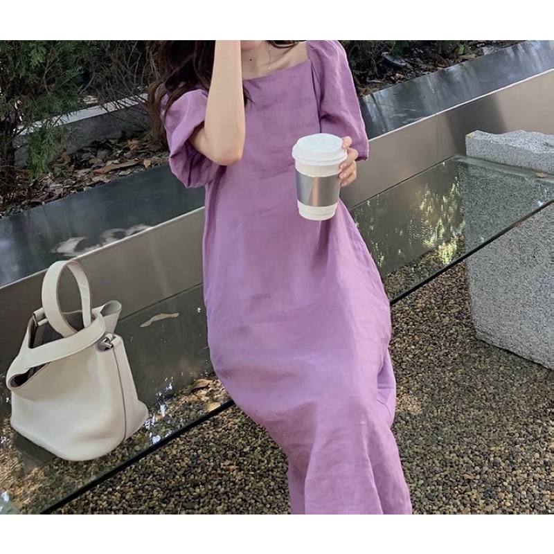 Đầm linen tưng tay chun dáng dài