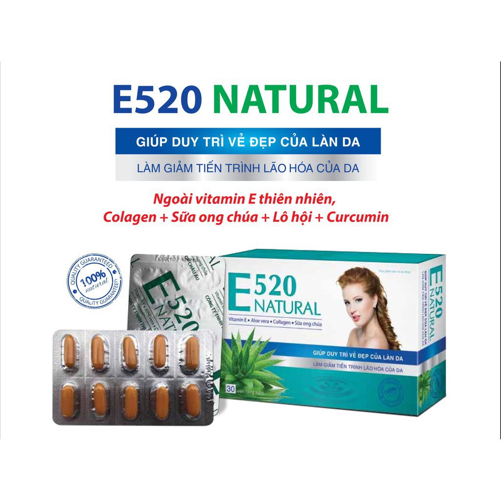 Viên uống Vitamin E 520 Natural hỗ trợ chống Oxy hóa, làm đẹp da hộp 30 viên | BigBuy360 - bigbuy360.vn