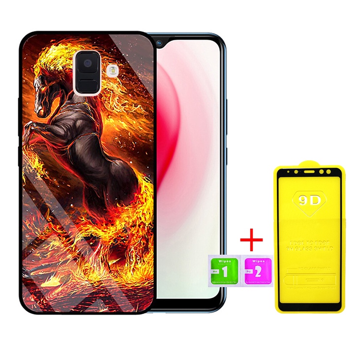 &quot;Combo 1 ốp lưng Samsung A6 2018 + 1 Cường Lực&quot; Mặt kính 3D sang trọng_Không Nhòe, Không Phai Hình ( Tim shop )