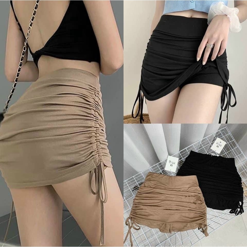 Chân Váy Body Dây Rút 2 Bên Cạp Cao Siêu Sexy, Chân Váy Ngắn Quyến Rũ Ôm Dáng Che Bụng