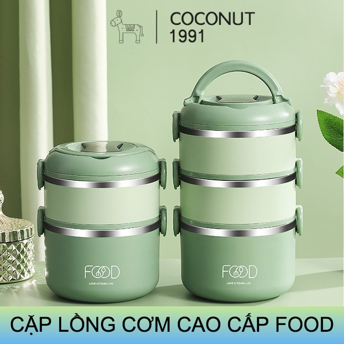 Hộp đựng cơm inox 304 cao cấp FOOD 3 lớp giữ nhiệt, cặp lồng / cà mên đựng cơm 1 tầng, 2 tầng, 3 tầng
