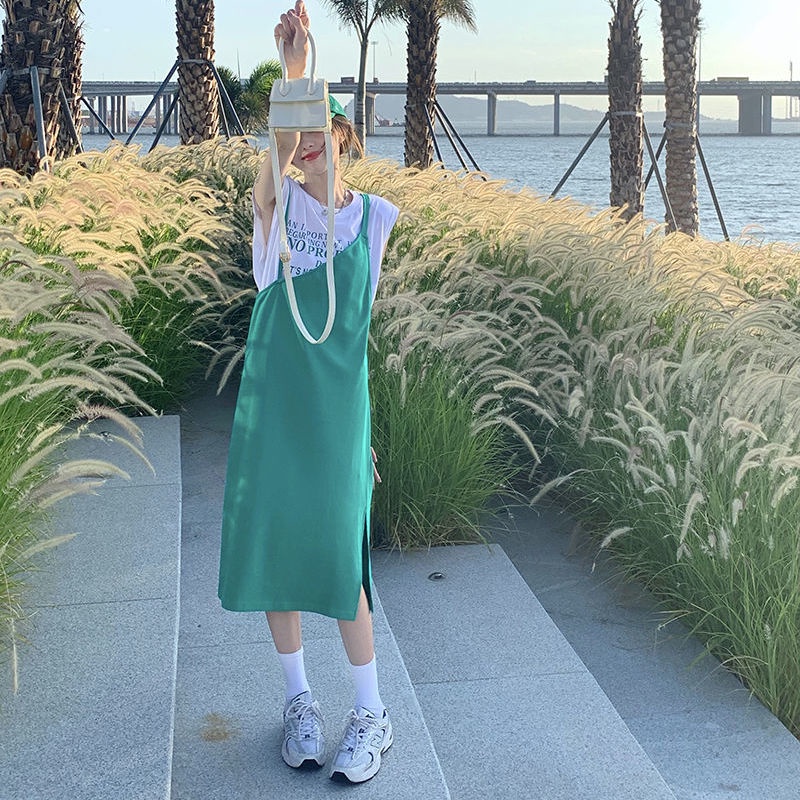 Áo thun dáng rộng sát nách/ Đầm yếm IELGY dáng dài vừa thời trang dành cho nữ