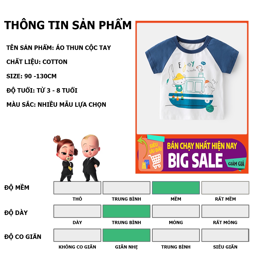 Áo thun cho bé trai WELLKIDS áo cộc tay cho bé họa tiết đáng yêu chất cotton hàng xuất Âu Mỹ