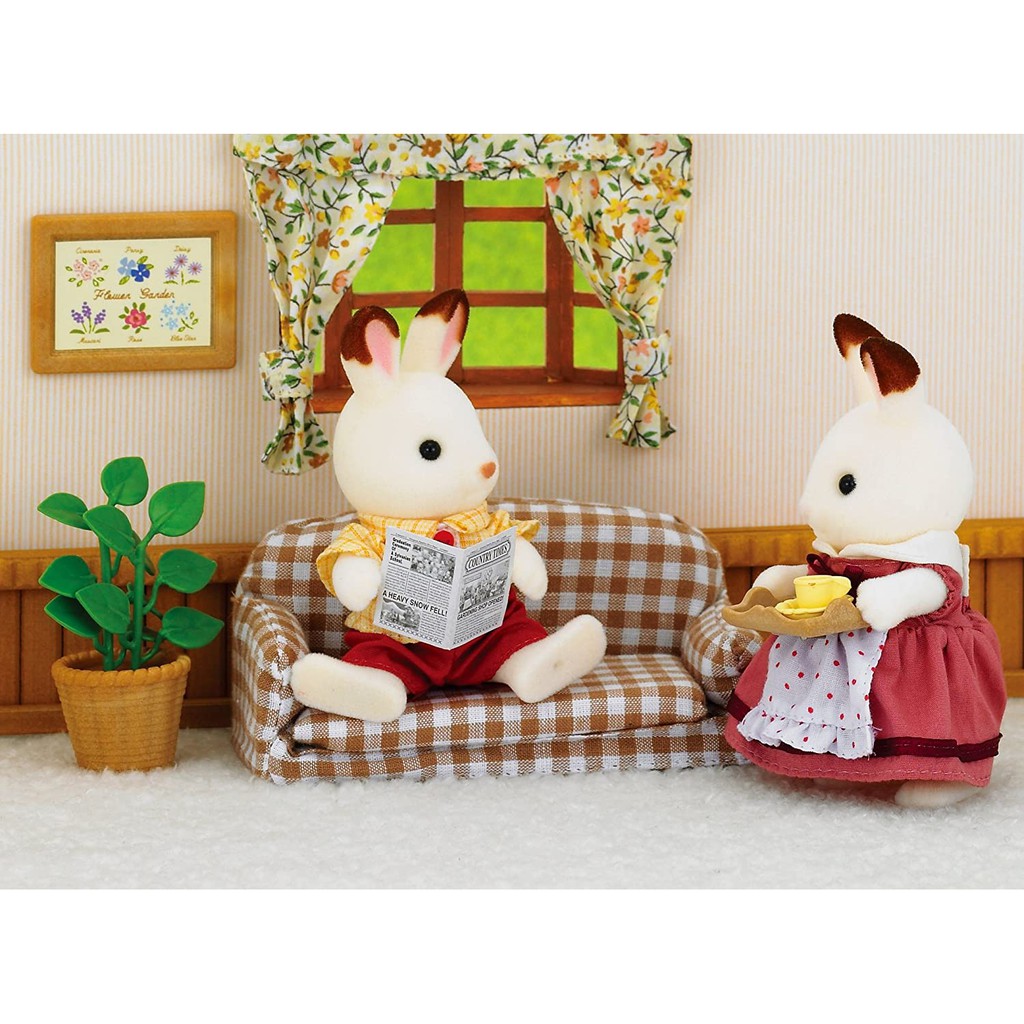 Sylvanian Families Bố Thỏ và Bộ Nội Thất Sofa Phòng Khách Chocolate Father Set