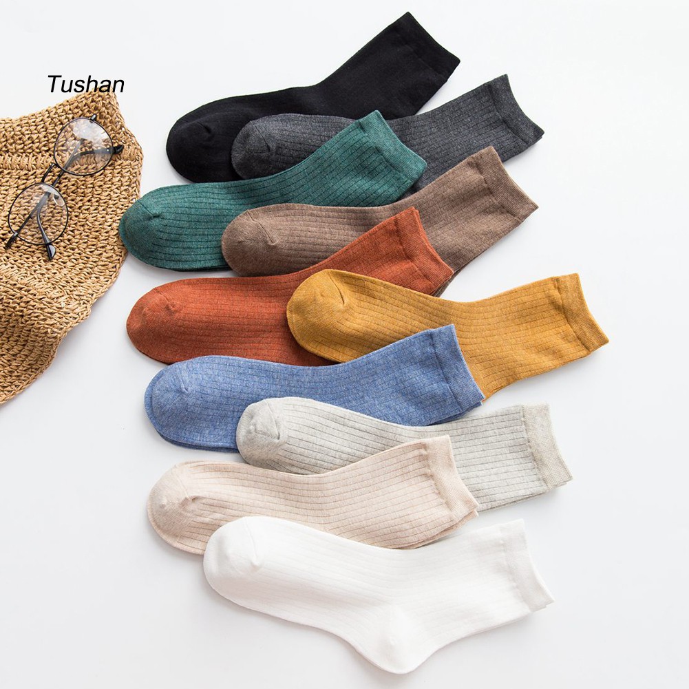 TUSH Winter Spring Solid Color Cotton Breathable Women Soft Warm Middle Tube Socks | BigBuy360 - bigbuy360.vn