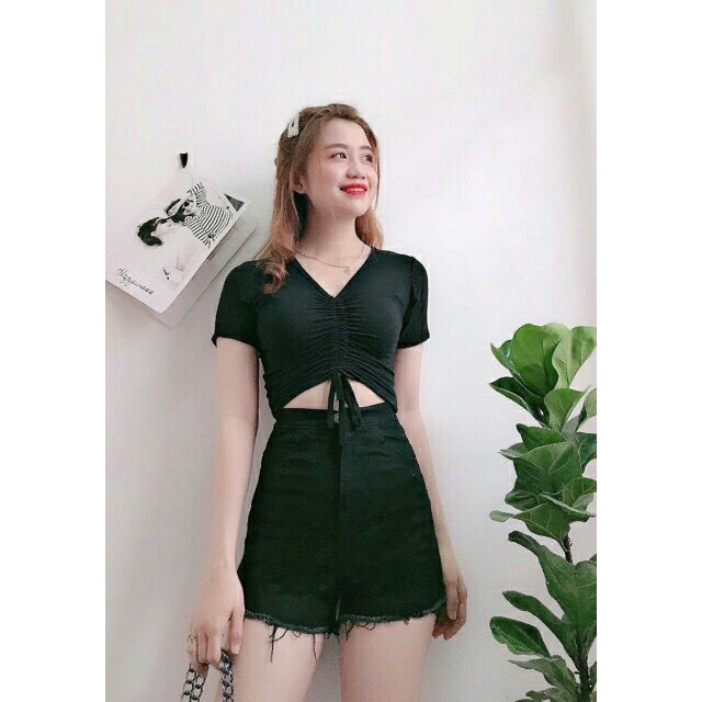 Áo Thun Nữ - Áo Croptop Rút Dây Tay Ngắn - Thời Trang Nữ AnAn - CRT15 | BigBuy360 - bigbuy360.vn