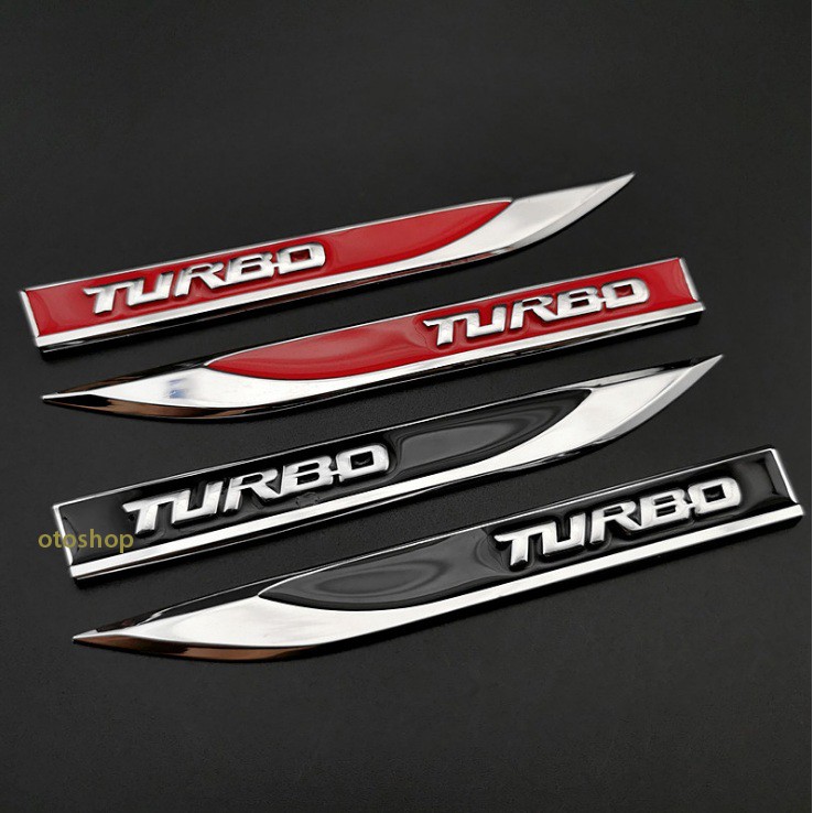 Bộ 2 mang cá kim loại chữ TURBO trang trí xe