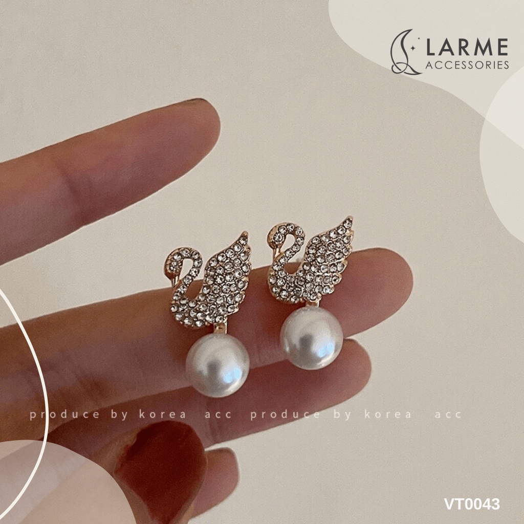 Khuyên tai nữ, bông tai nữ thiên nga đính đá mix ngọc - KT0136 hàng cao cấp larme accessories