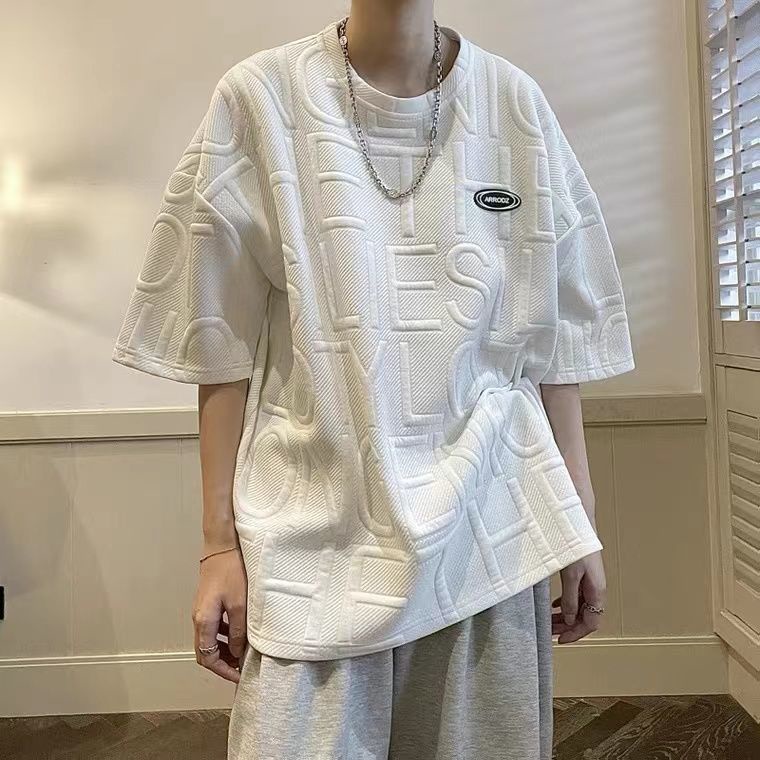 [Bộ Đồ Phù Hợp Với Áo Thun Chữ Nổi Ba Chiều Tay Ngắn Phong Cách Hàn Quốc Phù Hợp Với Nam Giới Hàn Quốc