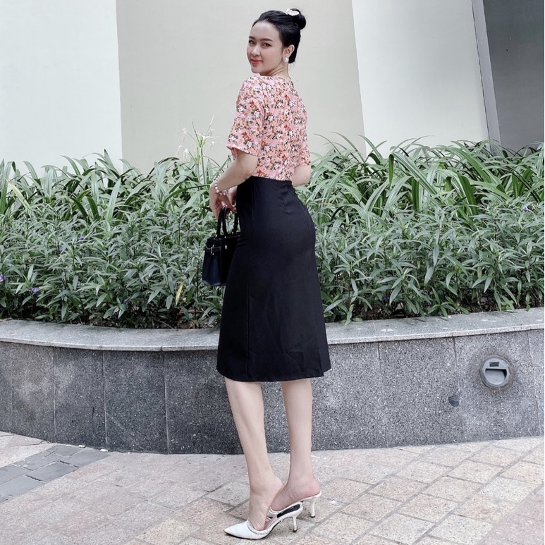 Đầm Công Sở Cô Vuông Hoa Nhí AKARA  K307 Phối Váy Chữ A Phù Hợp Đi Làm Đi Chơi Dự Tiệc | BigBuy360 - bigbuy360.vn