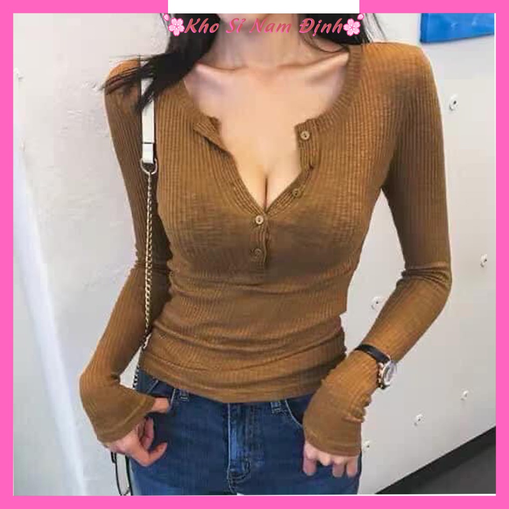 Áo nữ đẹp , áo len tăm tay dài  khuy ngực co giãn giữ nhiệt body dáng ôm -VD0101