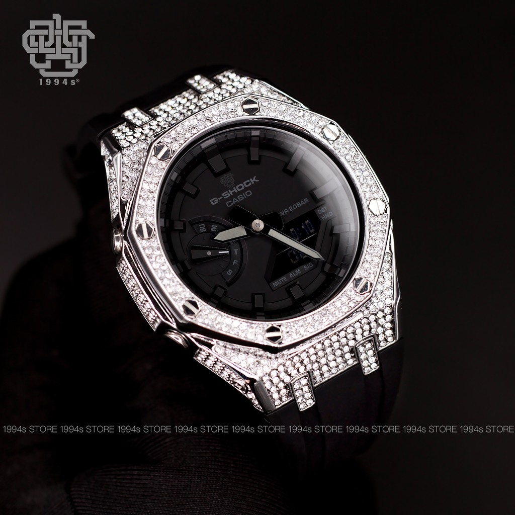 Đồng hồ nam Casio G-SHOCK GA-2100-1A1 custom full crystal bezel / vỏ full đá, hàng chính hãng bảo hành 05 năm