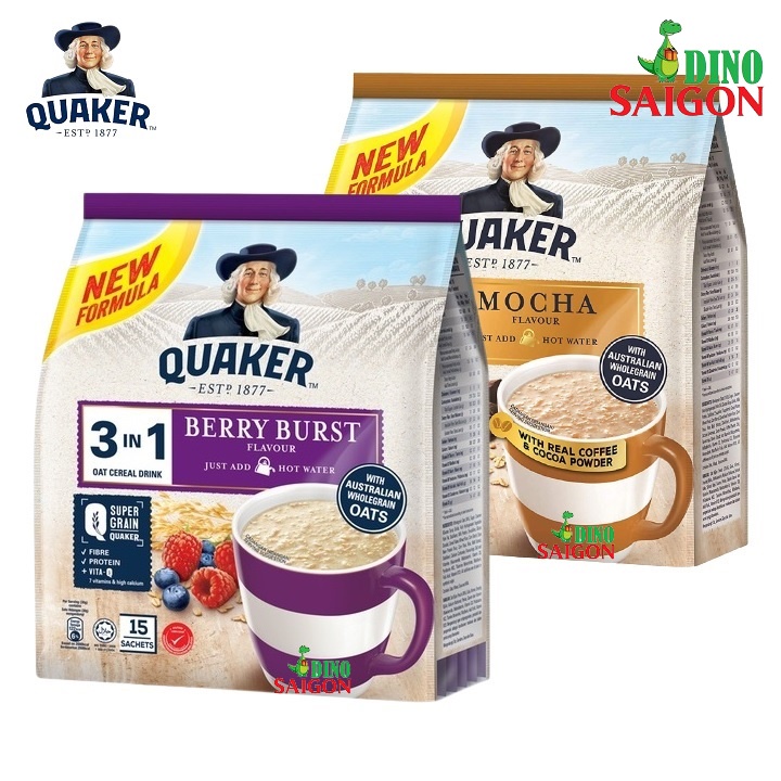 Combo 2 Gói Thức Uống Yến Mạch Quaker 3in1 Vị Cà Phê Mocha và Dâu Berry