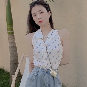 Áo Dệt Kim Sát Nách Cổ Chữ v Họa Tiết Hoa Màu Trơn Phong Cách Quyến Rũ Cho Nữ