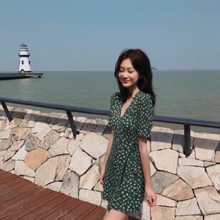 Đầm Zara xanh trầm họa tiết hoa vạt chéo dịu dàng DH1VCG5N7