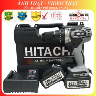 Máy Khoan Pin HITACHI 168V Động Cơ KHÔNG CHỔI THAN, Đầu Auto Lock 13mm, tặng kèm bộ phụ kiện như hình
