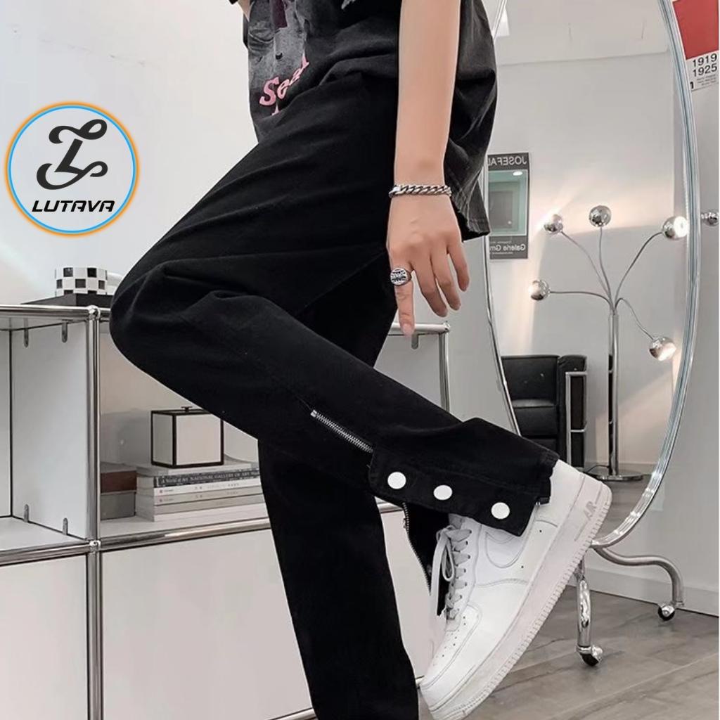 Quần Jean Nam ống rộng Khoá Chân LUTAVA Quần Baggy Ống Đứng Phong Cách Thời Trang cá tính QD319