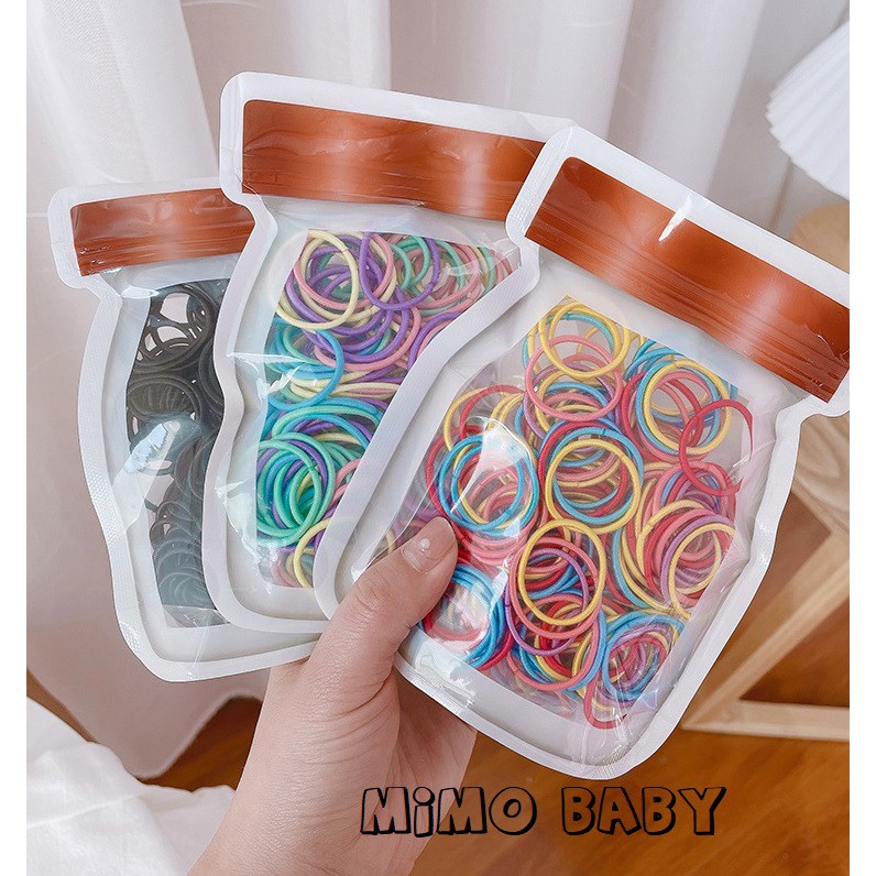 Set 100 dây thun cột tóc mini hình bình sữa Mimo Baby cho bé gái