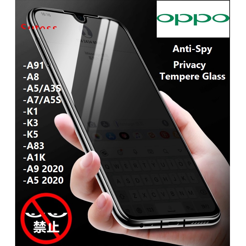 Kính cường lực chống nhìn trộm cho OPPO A91 A9 A5 2020 A8 A7 A5S A5 A3S A83 K1 K3 K5 A1K