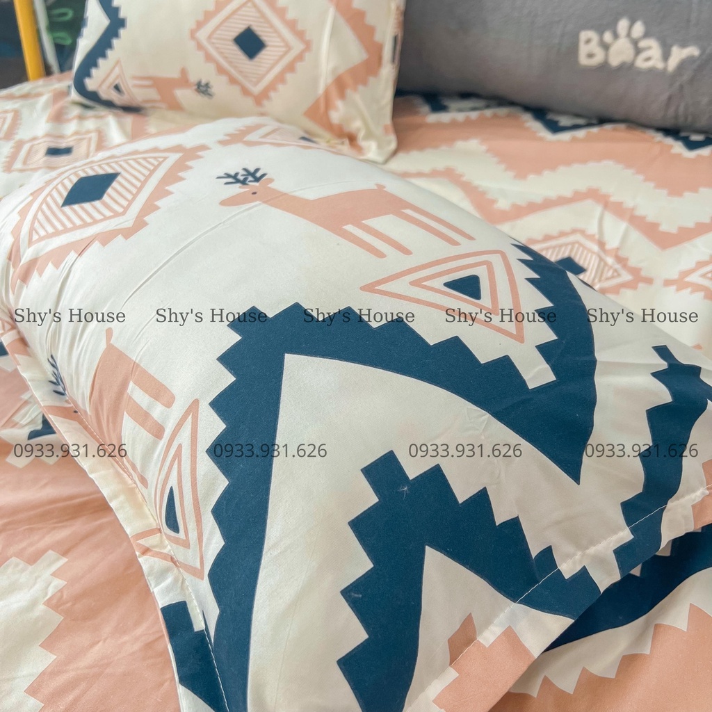 Set Ga Giuờng Cotton Poly 3 Món - Họa Tiết Thổ Cẩm 3D - Hàng Nhập Khẩu- Set Ga + 2 Vỏ Gối Nằm - GGN18