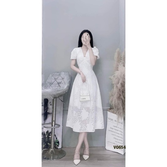 [HÀNG THIẾT KẾ CAO CẤP] Đầm dự tiệc dạo phố nữ tay phồng chíp ben Laura Dress