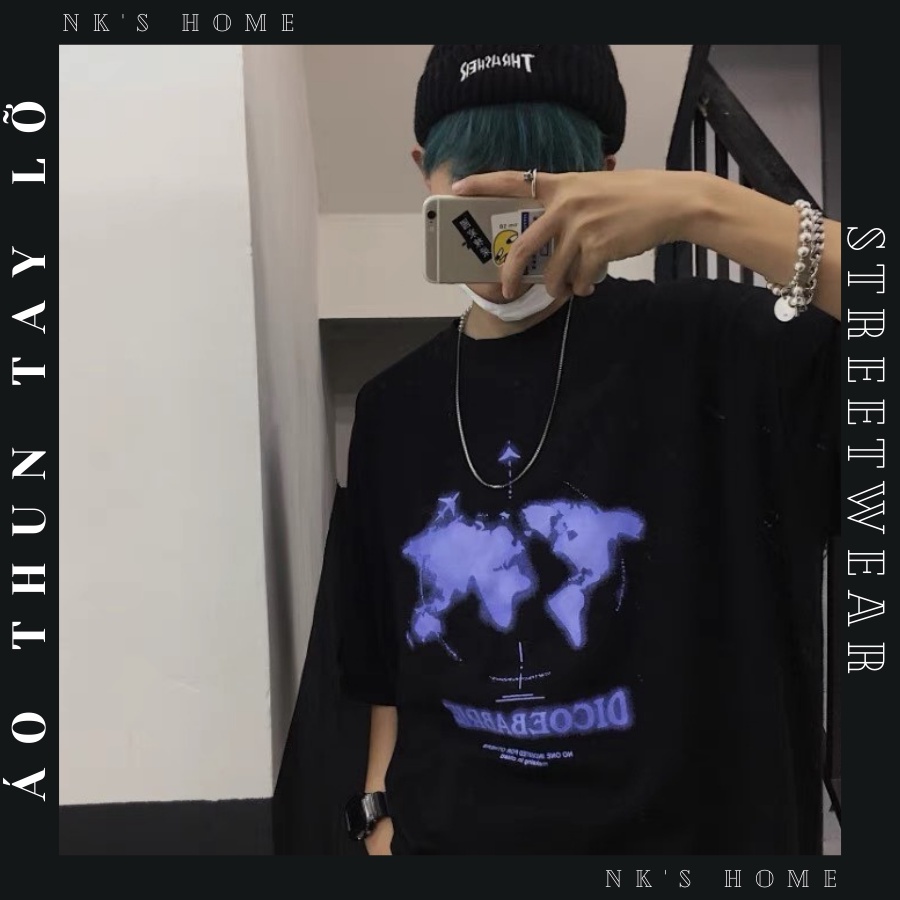 Áo thun tay lỡ unisex cho nam nữ in hình BẢN DO THẾ GIỚI thiết kế phom rộng