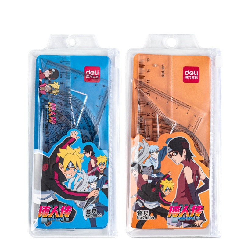 Bộ thước kẻ, thước đo độ, eke học sinh hoạ tiết Naruto Deli - 4 chiếc - 79544