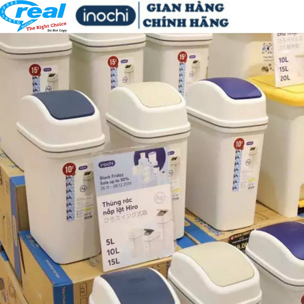 THÙNG RÁC NẮP LẬT 5 LITER HIRO KHÁNG KHUẨN INOCHI - Giao Màu Ngẫu Nhiên.