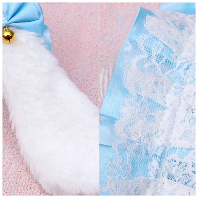 Băng Đô Tai Thỏ Bông Xếp Ly Phối Ren Đính Nơ Phong Cách Lolita Nhật Bản Đáng Yêu