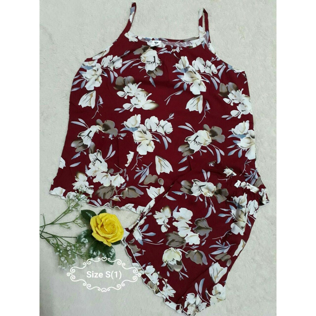 Đồ Bộ mặc nhà vải tole quần đùi áo dây người lớn size từ 45kg đến 75kg _ gíao hoa văn ngẫu nhiên