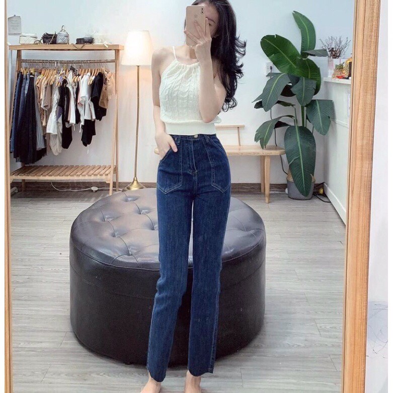 Quần bò jean nữ ống đứng jeans cạp cao loe co giãn | BigBuy360 - bigbuy360.vn