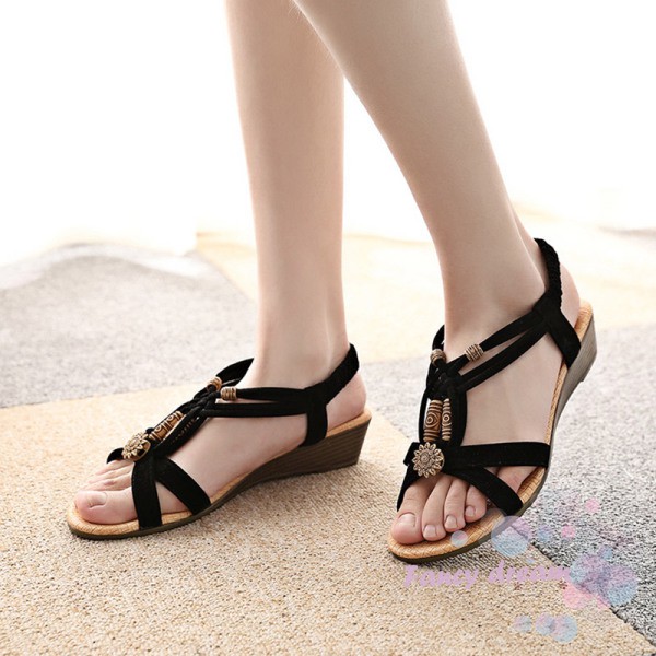 Giày sandal đế bằng phong cách Bohemian thanh lịch dành cho nữ